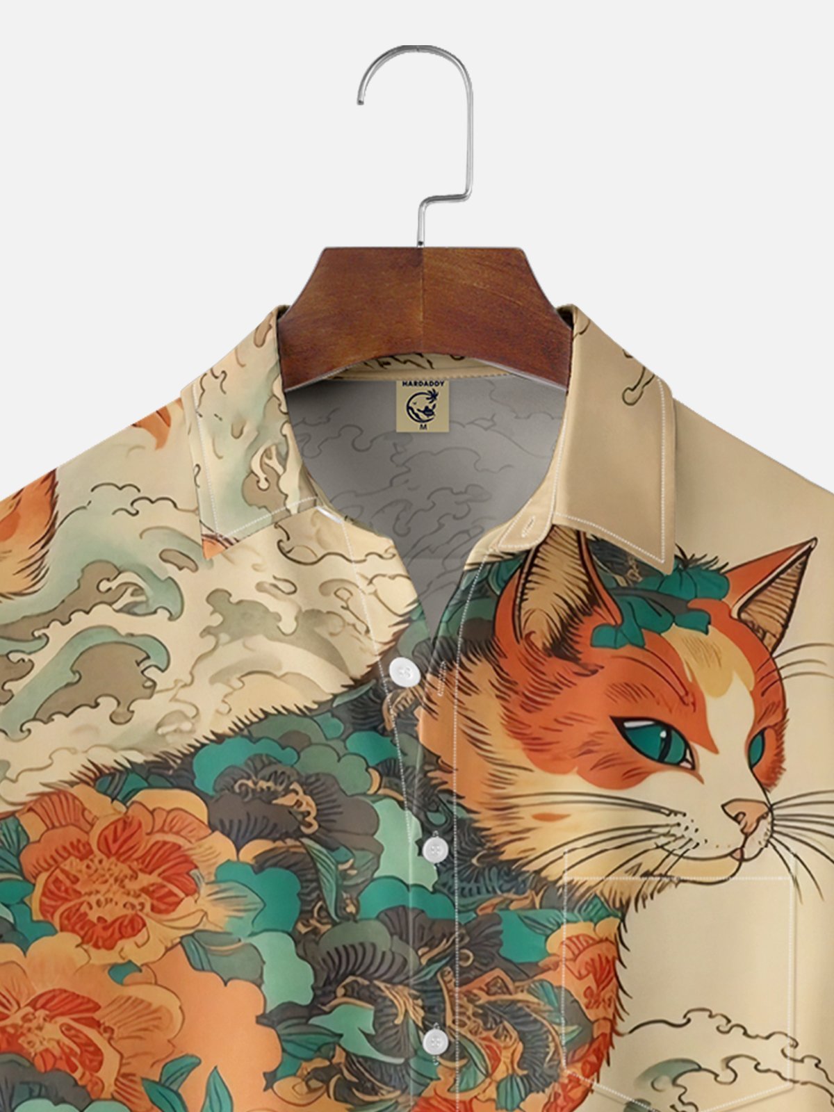 Moisture Wicking Ukiyo-e Cat Chest Pocket Hawaiian Shirt