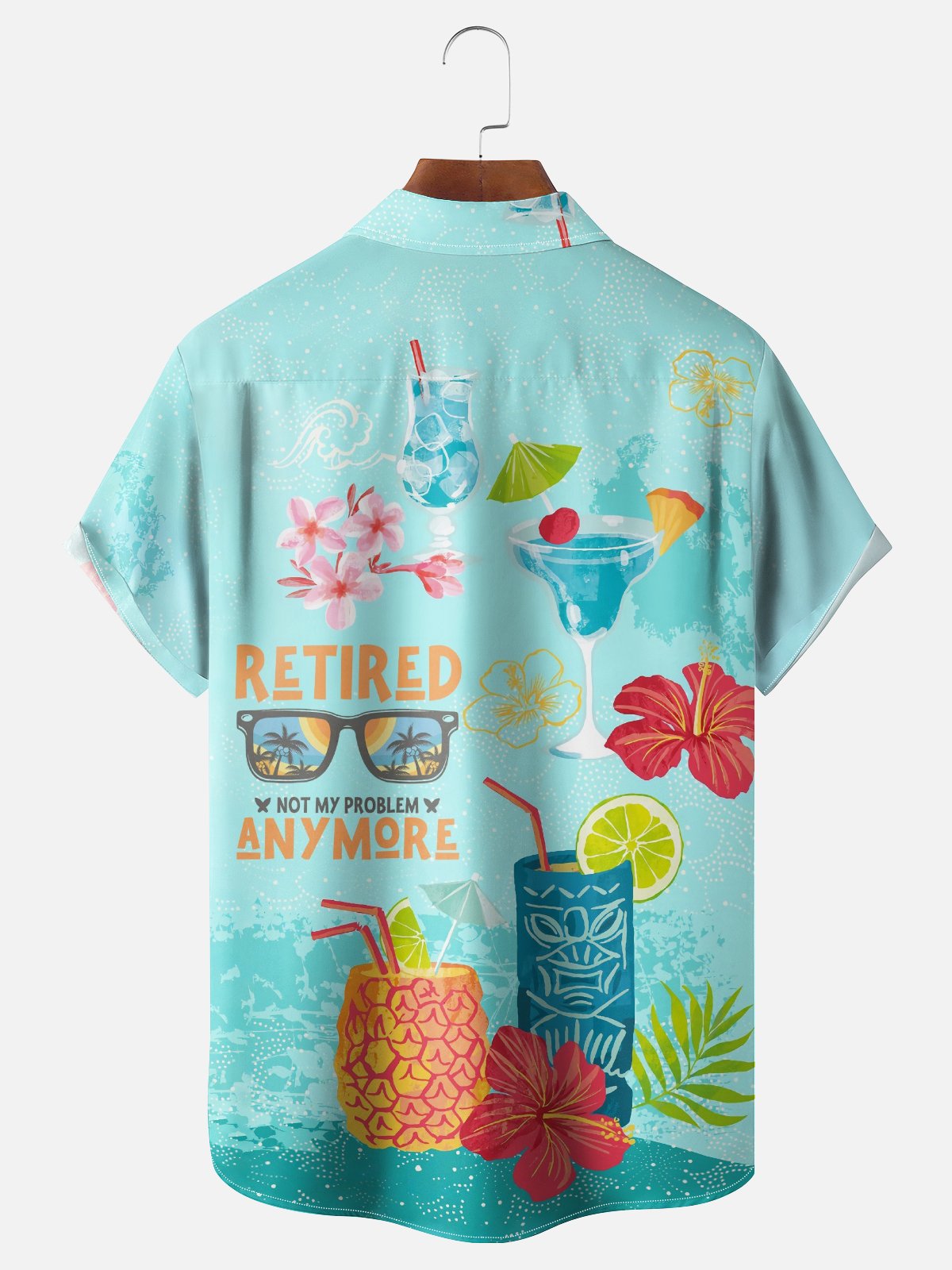 Moisture-wicking Cocktail Tiki Retired Chest Pocket Hawaiian Shirt