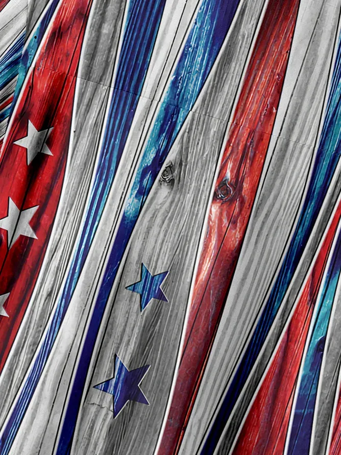 Tall Size Moisture-wicking American Flag Chest Pocket Hawaiian Shirt