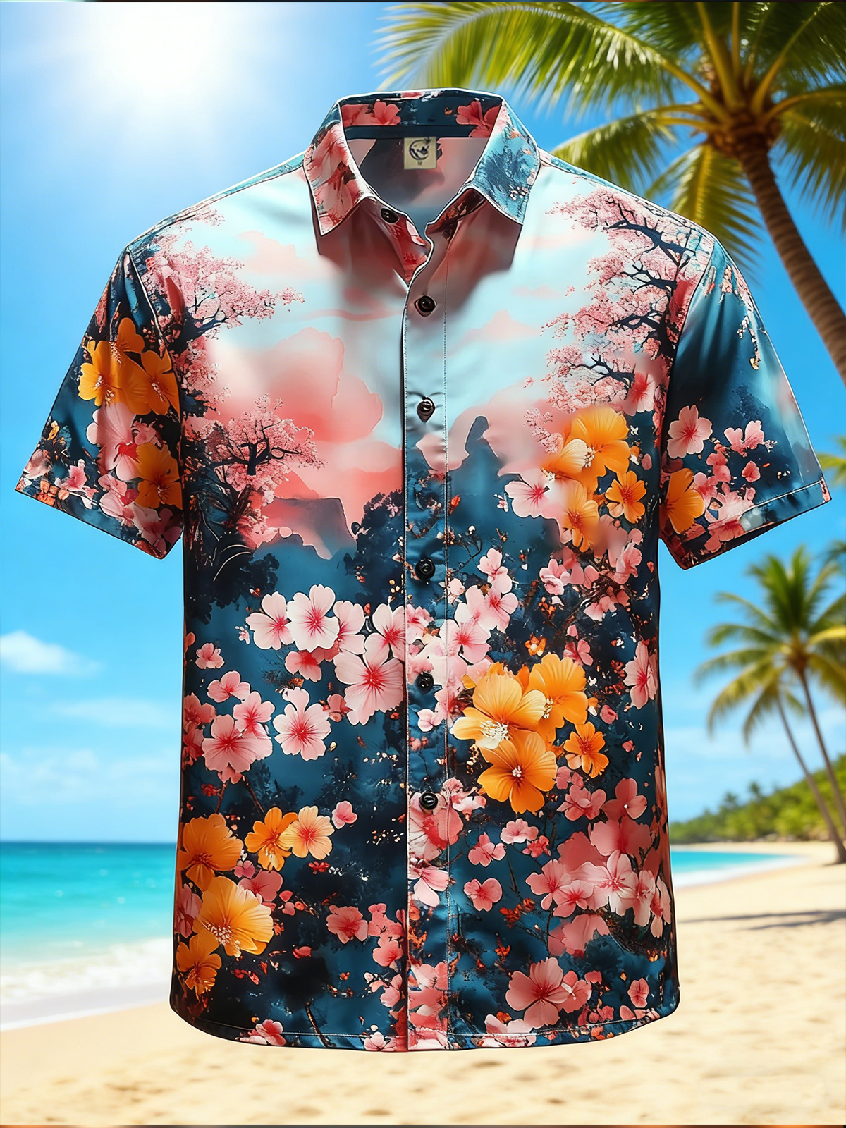 Moisture-wicking Tropical Palm Tree Chest Pocket Hawaiian Shirt