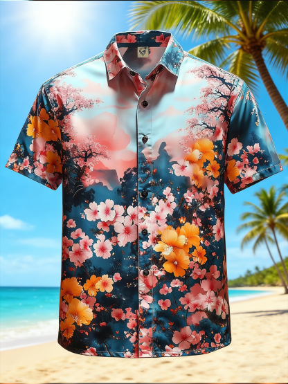 Moisture-wicking Tropical Palm Tree Chest Pocket Hawaiian Shirt