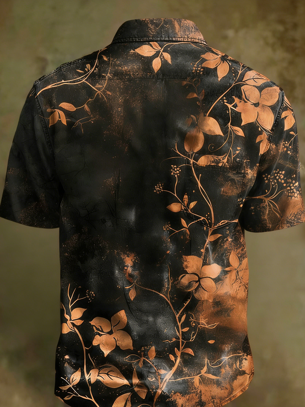 Moisture-Wicking Leaf & Floral Print Chest Pocket Holiday Hawaiian Shirt