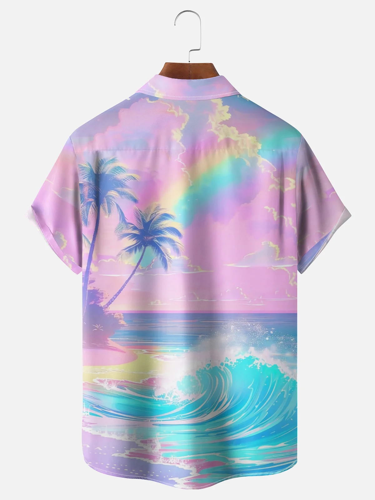 Moisture-wicking Coconut Tree Beach Wave Chest Pocket Hawaiian Shirt
