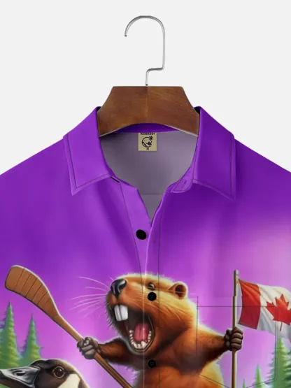 Moisture Wicking Canada Groundhog Maple Leaf Chest Pocket  Hawaiian Shirt