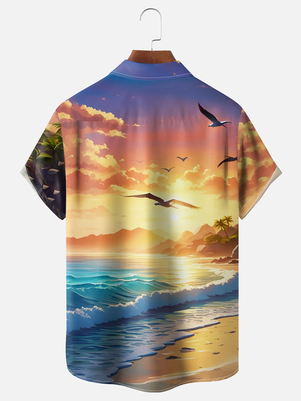 Coffee Man Moisture Wicking Flamingo Tropical Beach Coconut Tree Chest Pocket Hawaiian Shirt