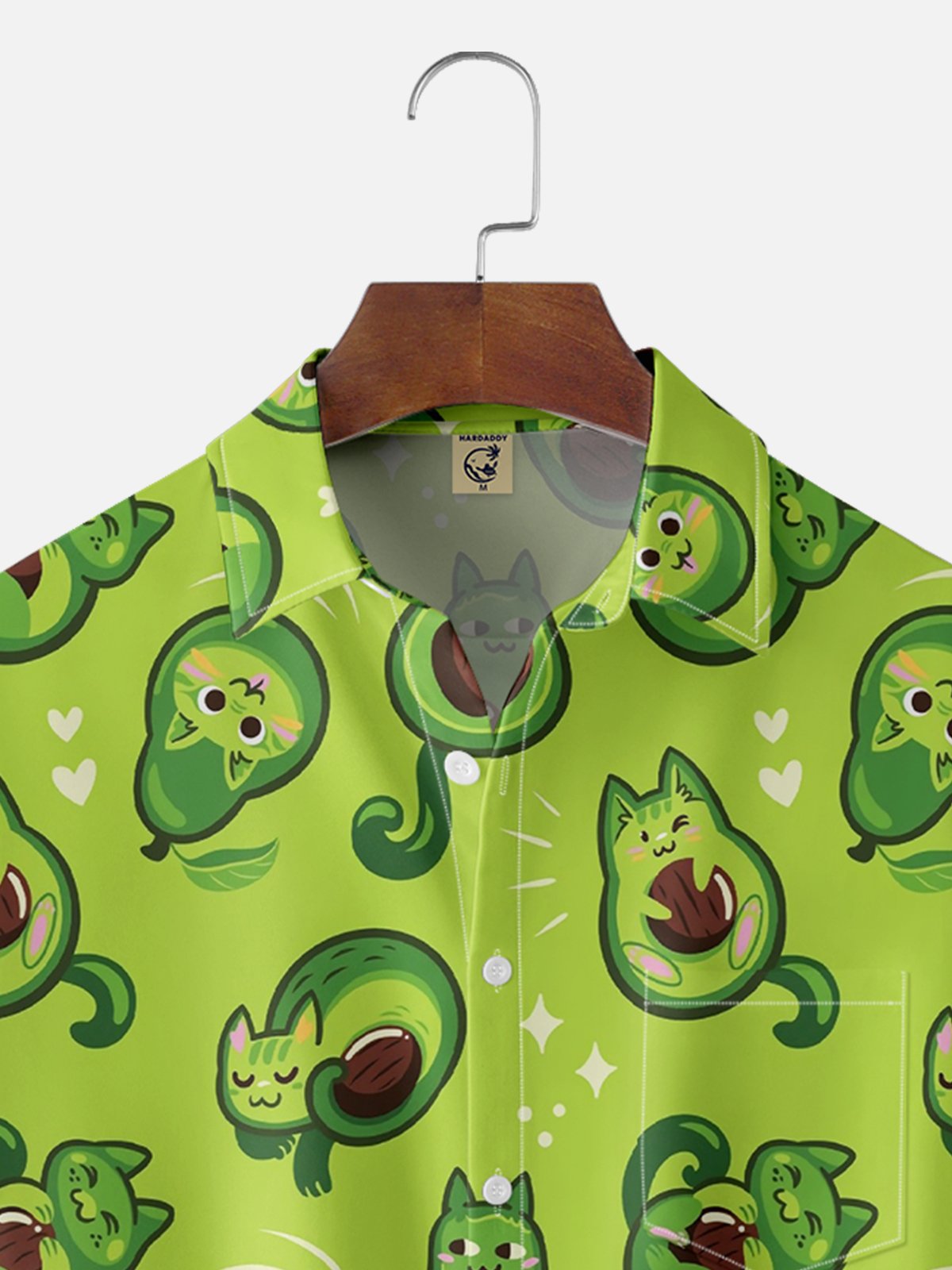 Moisture-wicking Avocado Cat Funny Chest Pocket Hawaiian Shirt