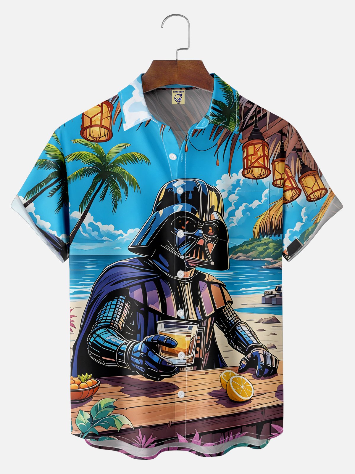 Big Size Moisture-wicking Star Beach Coconut Tree Chest Pocket Hawaiian Shirt