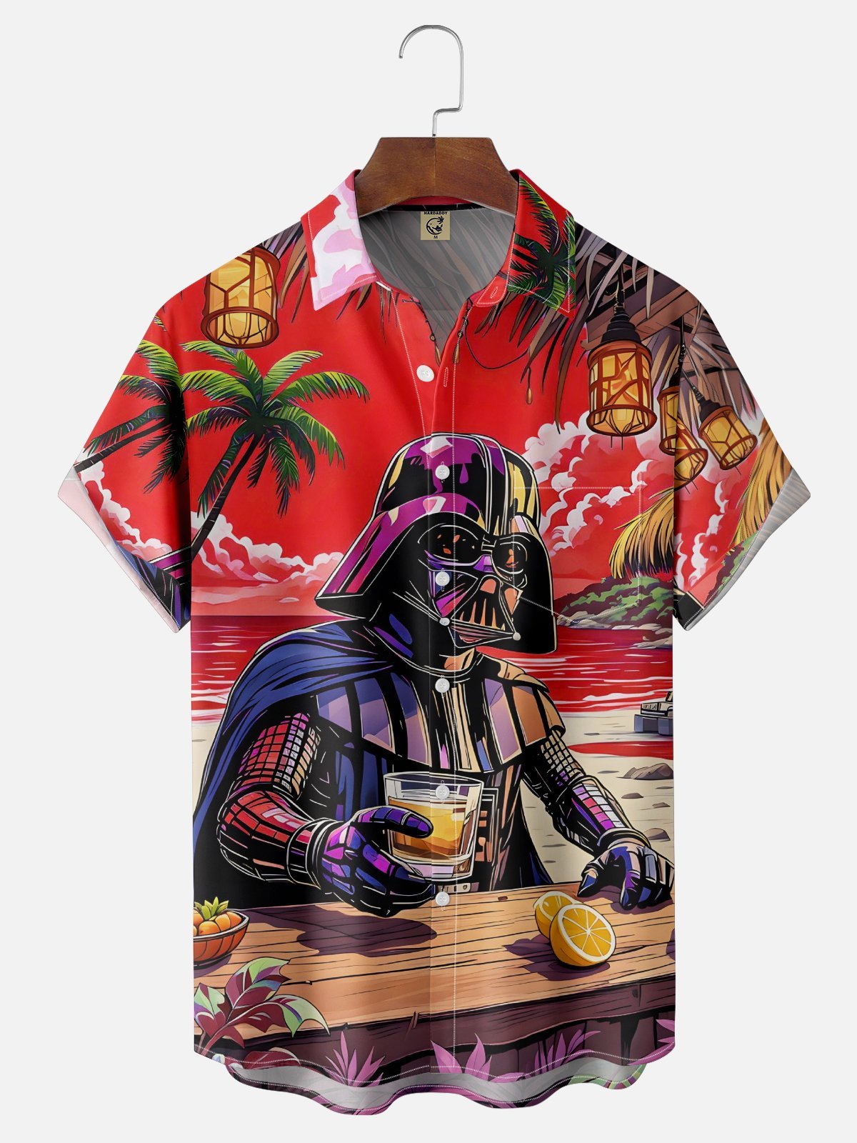 Moisture-wicking Star Beach Coconut Tree Chest Pocket Hawaiian Shirt