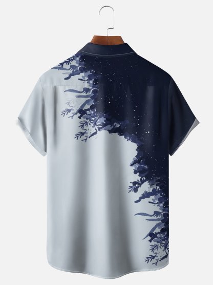 Moisture-wicking Tropical Palm Tree Chest Pocket Hawaiian Shirt