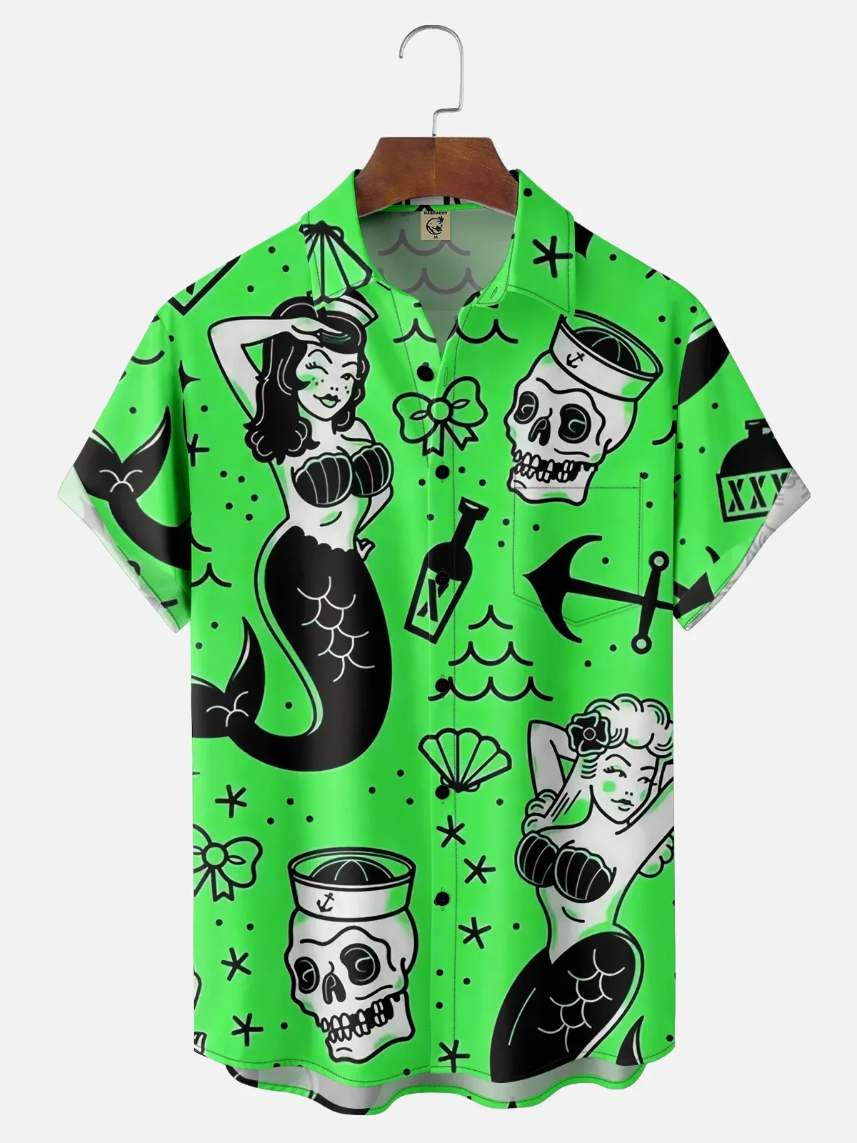 Mermaid Chest Pocket Short Sleeve Hawaiian Shirt