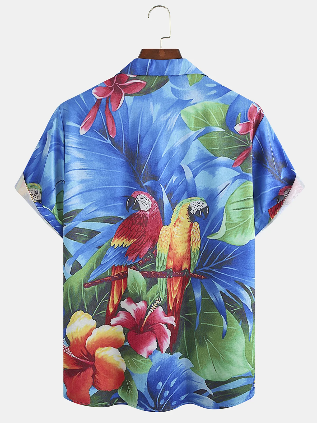 Mens Fancy Hawaiian Floral Parrots Print Casual Short Sleeve Aloha Shirt