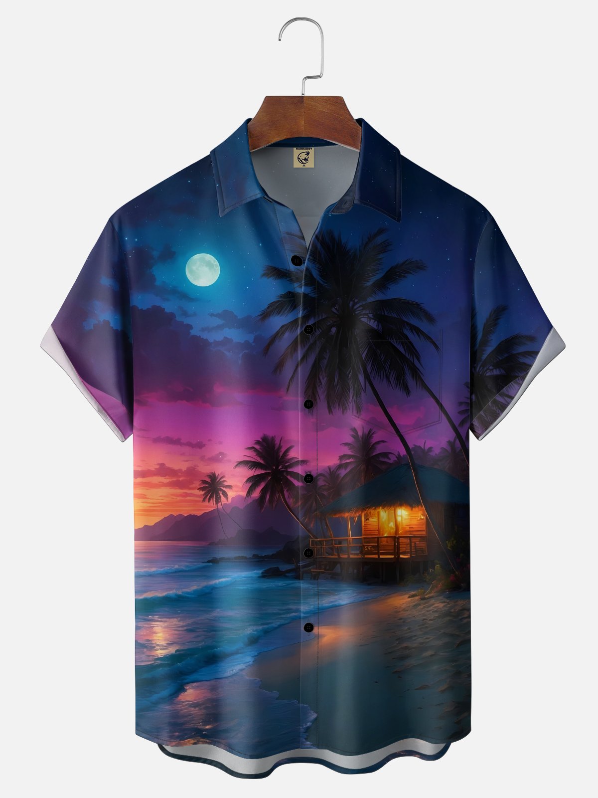 Moisture-wicking Coconut Tree Beach Chest Pocket Hawaiian Shirt