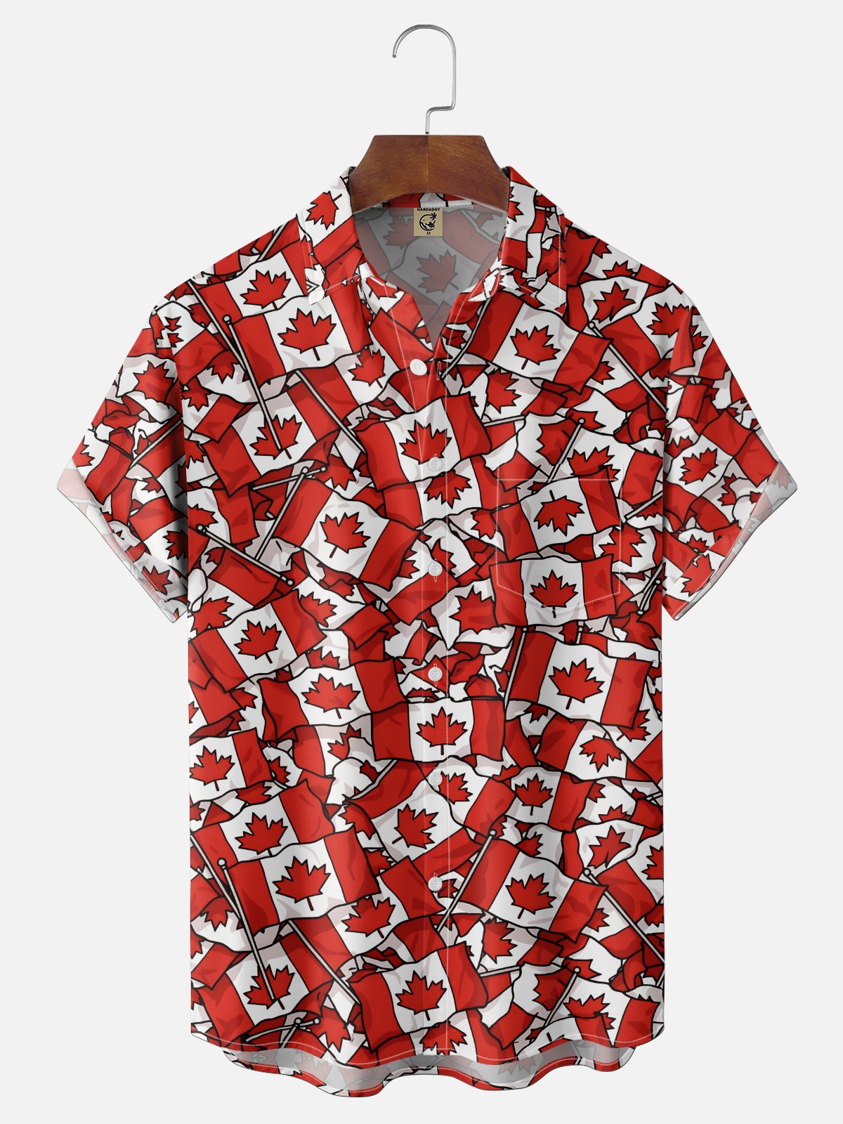 Moisture-Wicking Canada Day & Japan Flag Maple Leaf Chest Pocket Holiday Hawaiian Shirt