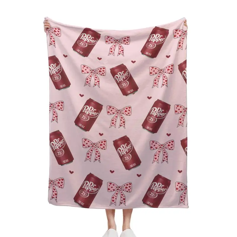 Dr Pepper Original Flavor Pink Bows with Red Hearts Flat Velvet Blanket, Soft Office Bedding Blanket PlushThin Quilt Holiday Gift Soft Flannel Tour Piano Blanket cold blanket