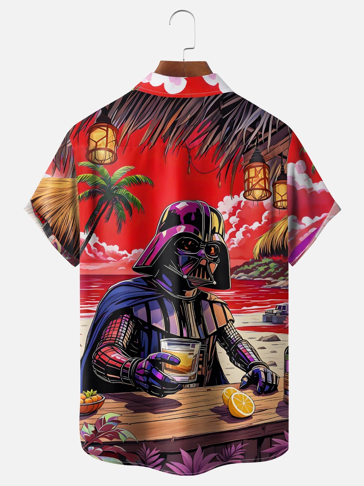 Moisture-wicking Star Beach Coconut Tree Chest Pocket Hawaiian Shirt