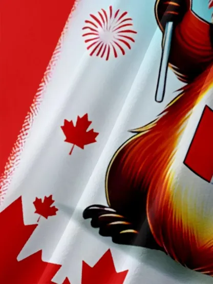 Tall Size Moisture-wicking Canada Day American Beaver Maple Leaf Chest Pocket Hawaiian Shirt