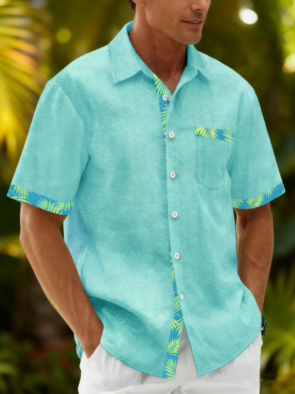 Moisture Wicking Solid Color With Floral Patchwork Chest Pocket Holiday Hawaiian Shirt