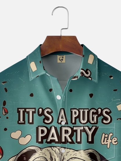 Moisture-wicking Pug‘s Party Life Chest Pocket Hawaiian Shirt