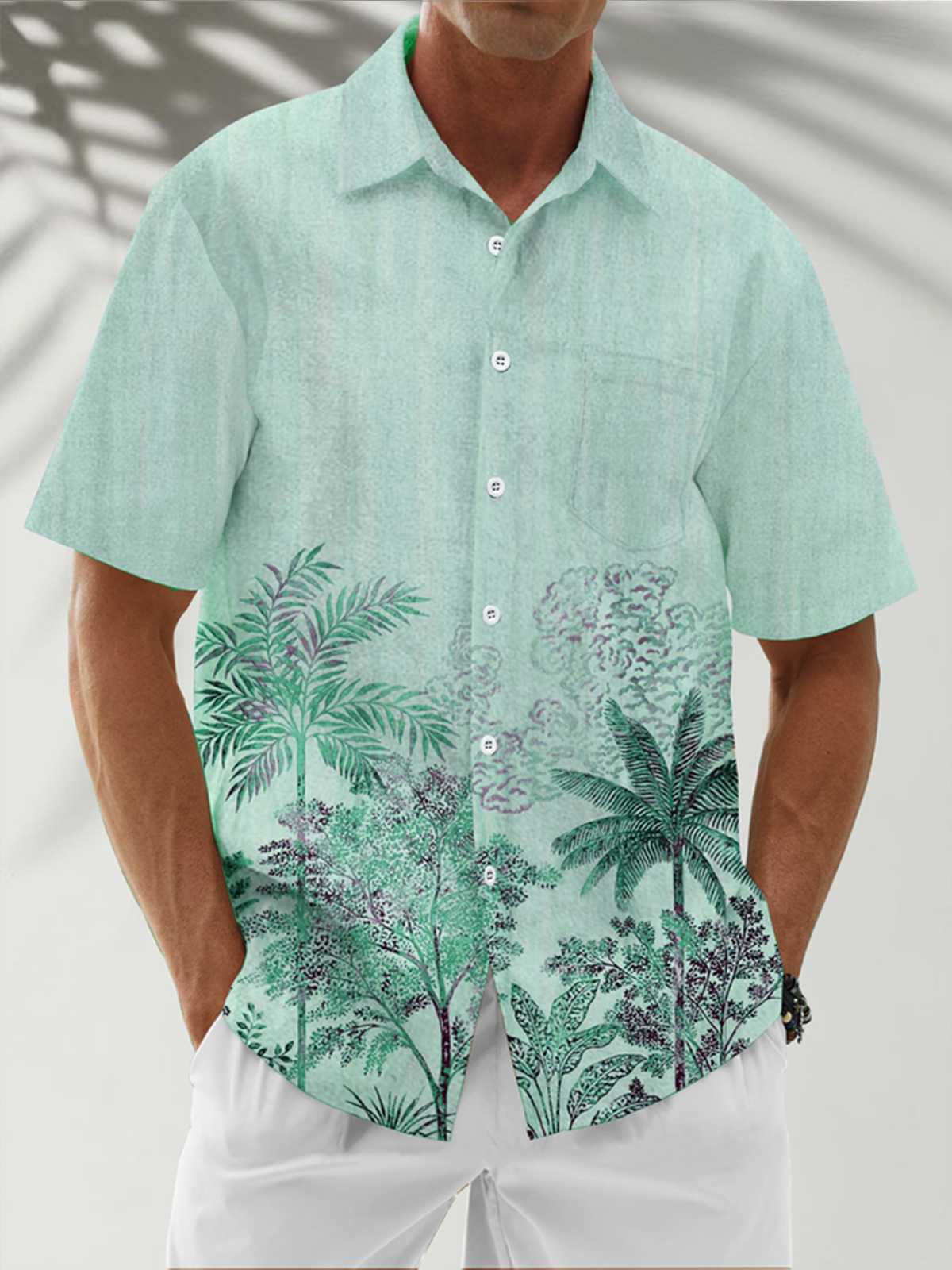 Moisture Wicking Coconut Tree Chest Pocket Hawaiian Shirt