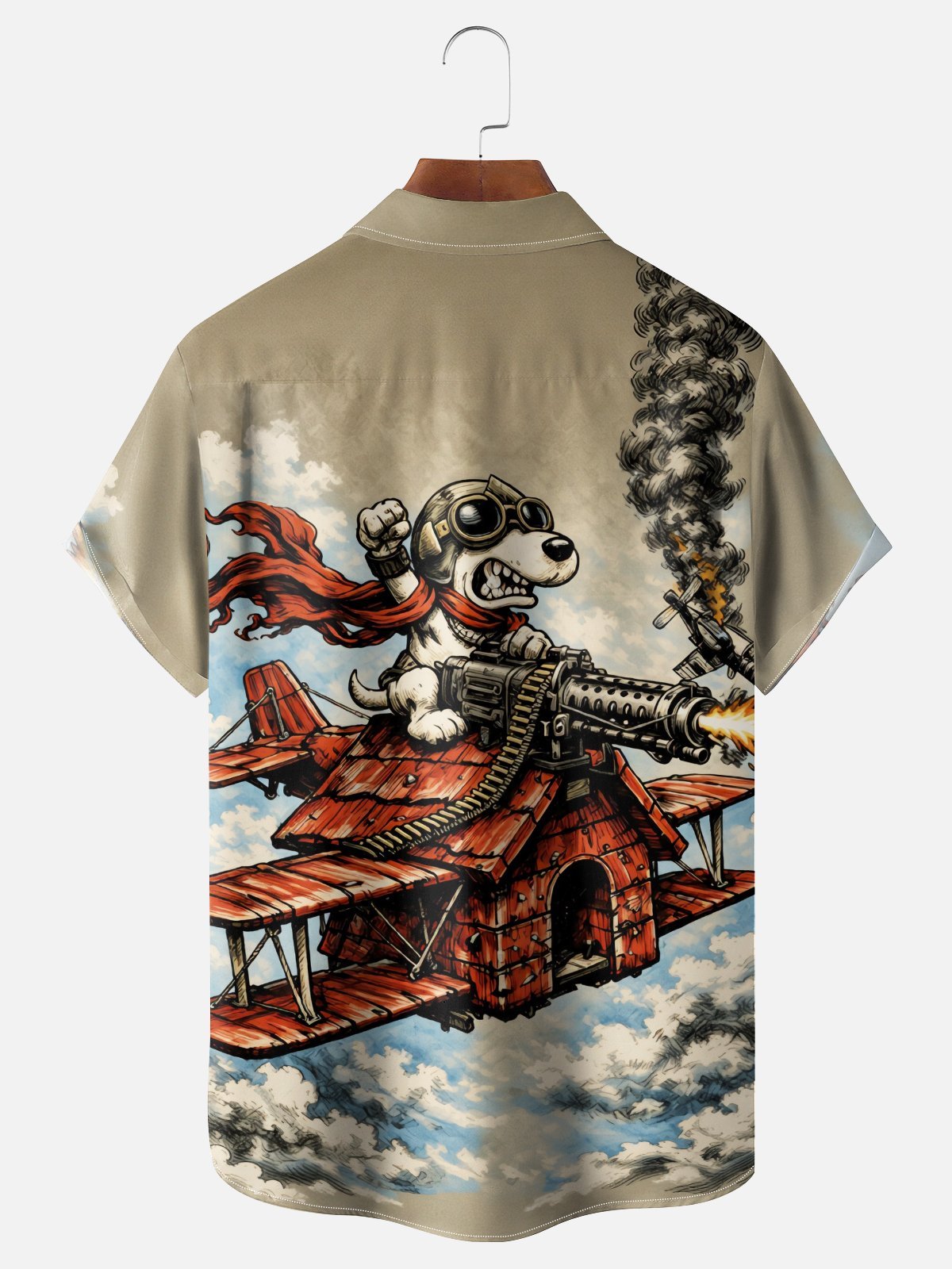 Tall Size Moisture-Wicking Abstract Airplane Dog Pattern and Chest Pocket Holiday Hawaiian Shirt