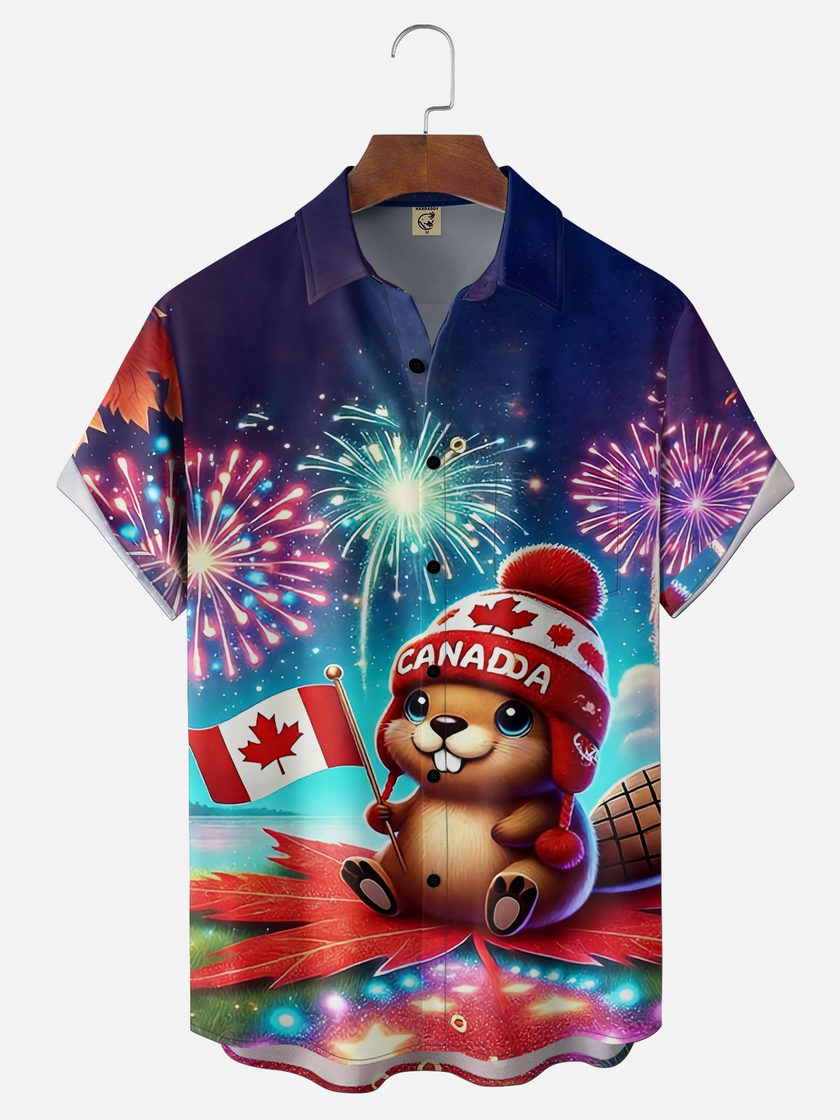 Moisture Wicking Canada Day Maple Leaf Flag Beaver Chest Pocke Holiday Hawaiian Shirt