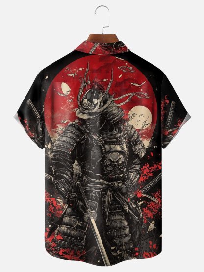 Moisture Wicking Japanese Ukiyo-e Samurai Chest Pocket Hawaiian Shirt