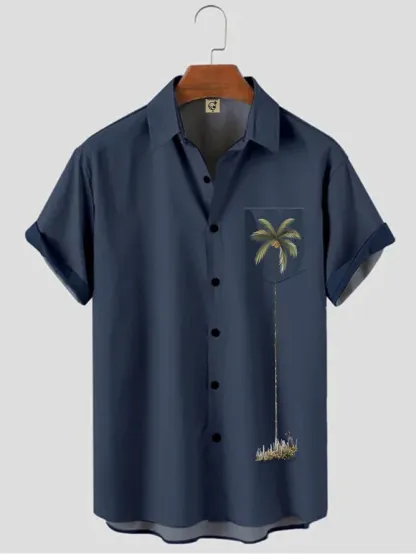 Tall Size Moisture-wicking Palm Tree Chest Pocket Hawaiian Shirt