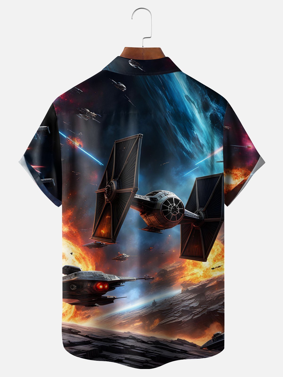 Moisture-wicking Spaceship Chest Pocket Hawaiian Shirt