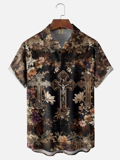 Moisture-wicking Easter Christian Jesus Cross Chest Pocket Casual Shirt