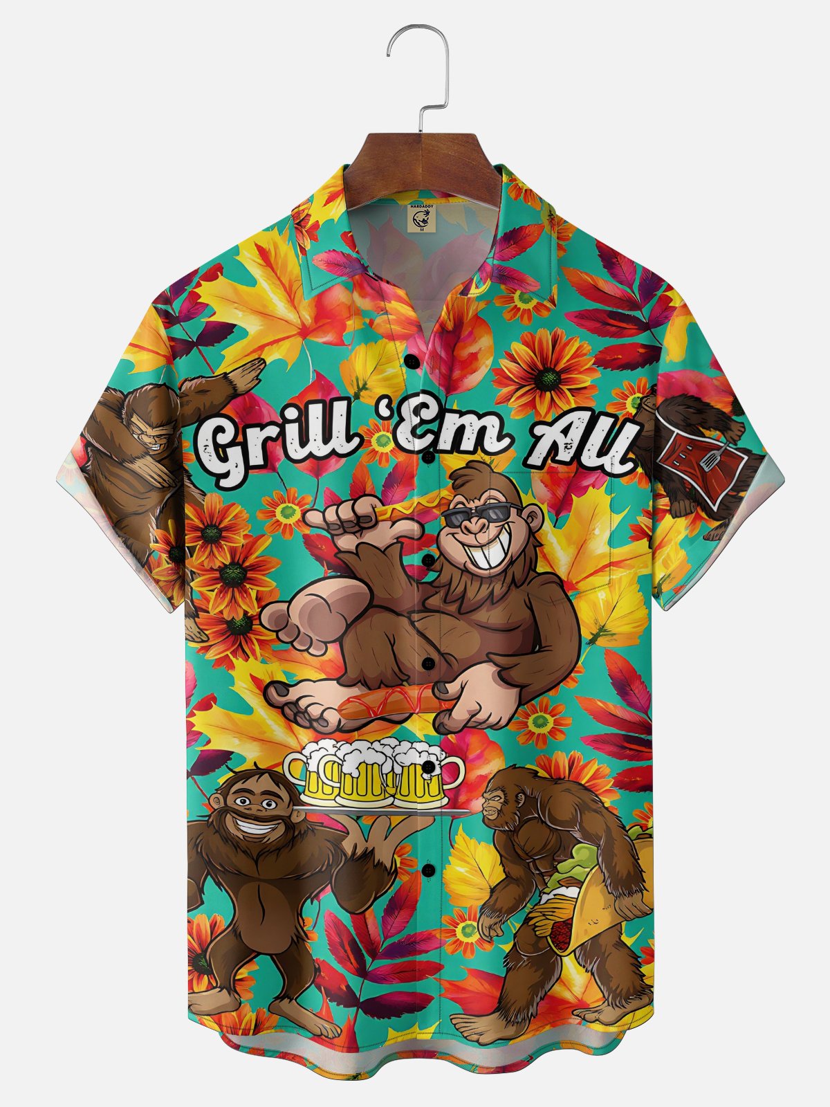 Moisture Wicking Cinco de Mayo Tacos Beer & Bigfoot Chest Pocket Holiday Hawaiian Shirt