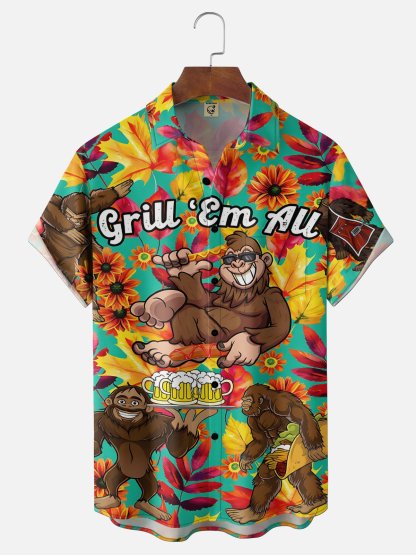 Moisture Wicking Cinco de Mayo Tacos Beer & Bigfoot Chest Pocket Holiday Hawaiian Shirt
