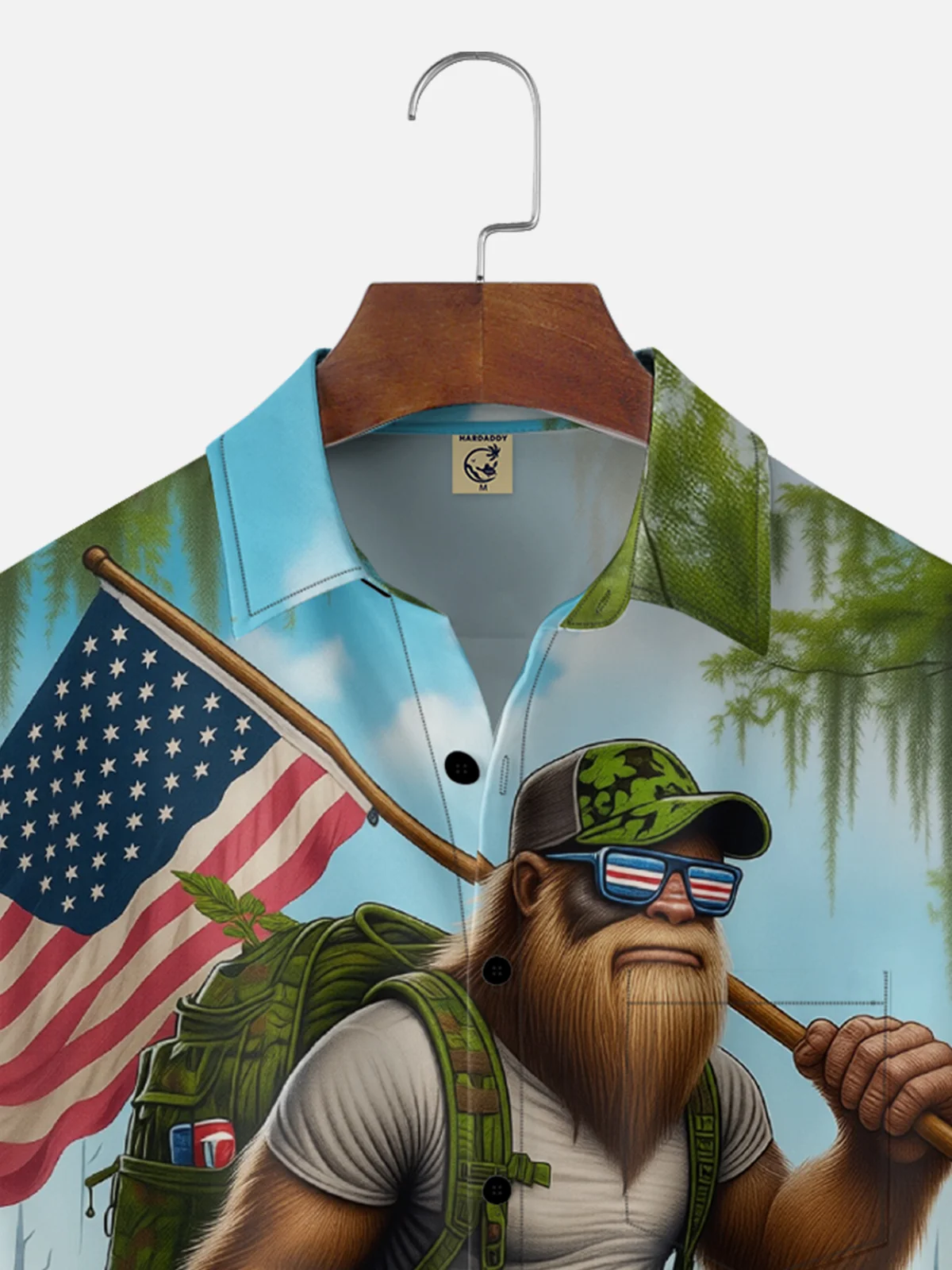 Moisture-Wicking U.S. Independence Commemorative Edition Beer Bigfoot Chest Pocket Festive Hawaiian Shirt