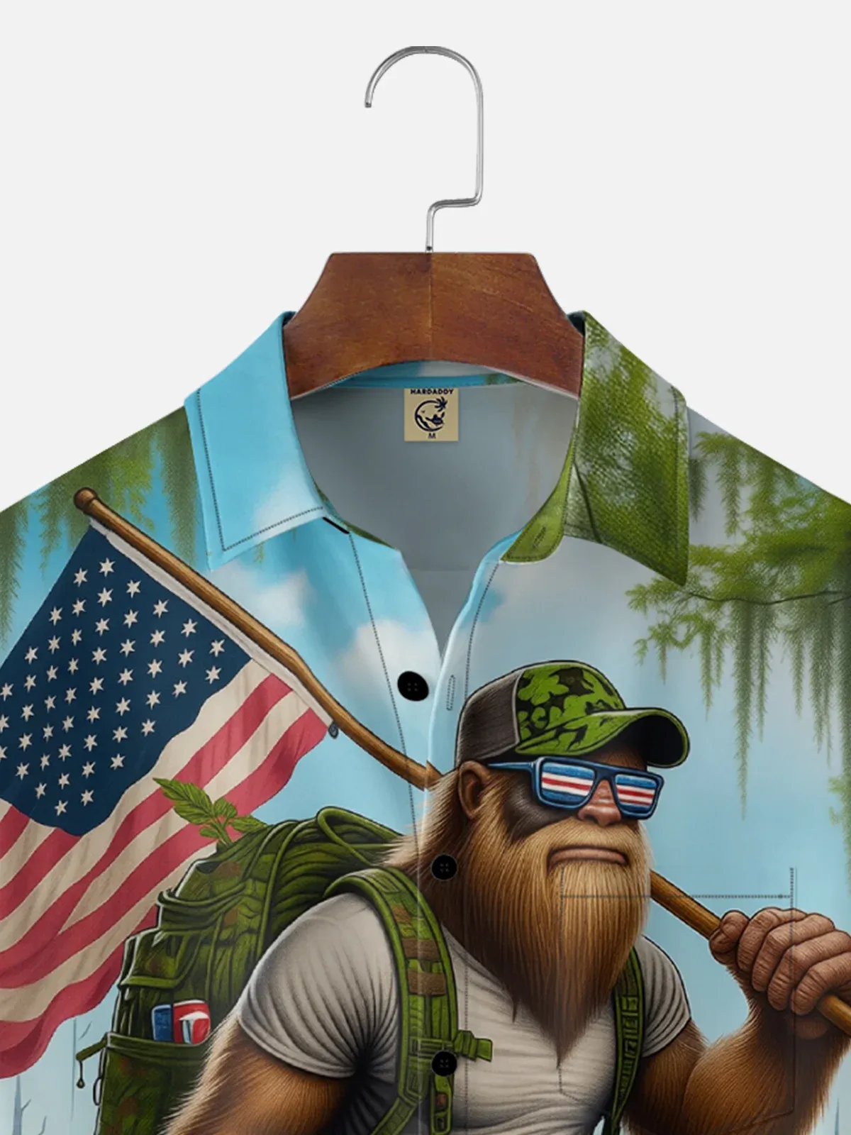 Moisture-Wicking U.S. Independence Commemorative Edition Beer Bigfoot Chest Pocket Festive Hawaiian Shirt