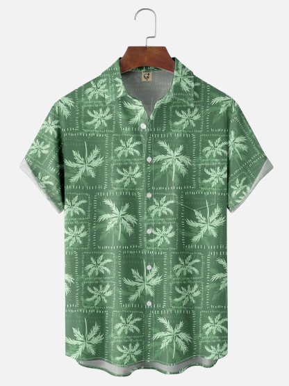 Moisture-wicking Funny Coconut Tree Chest Pocket Hawaiian Shirt