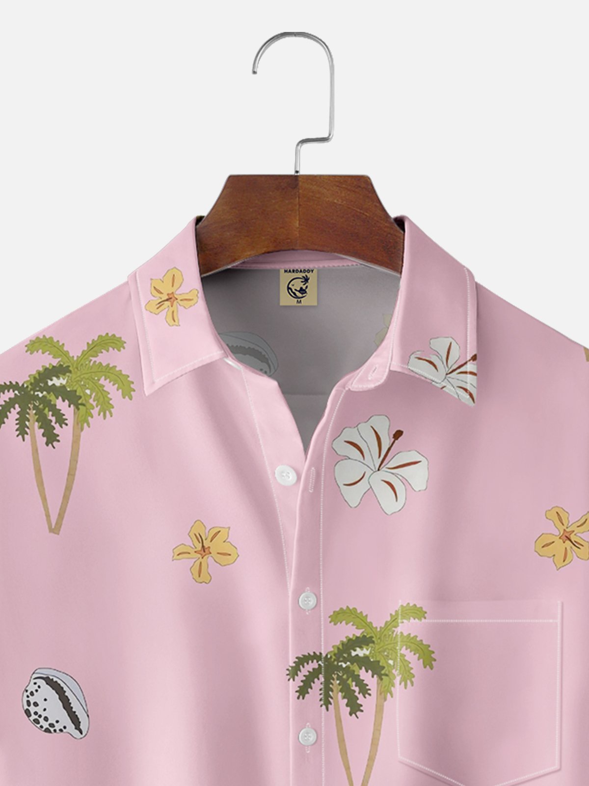 Moisture-wicking Palm Tree Floral Shell Chest Pocket Hawaiian Shirt