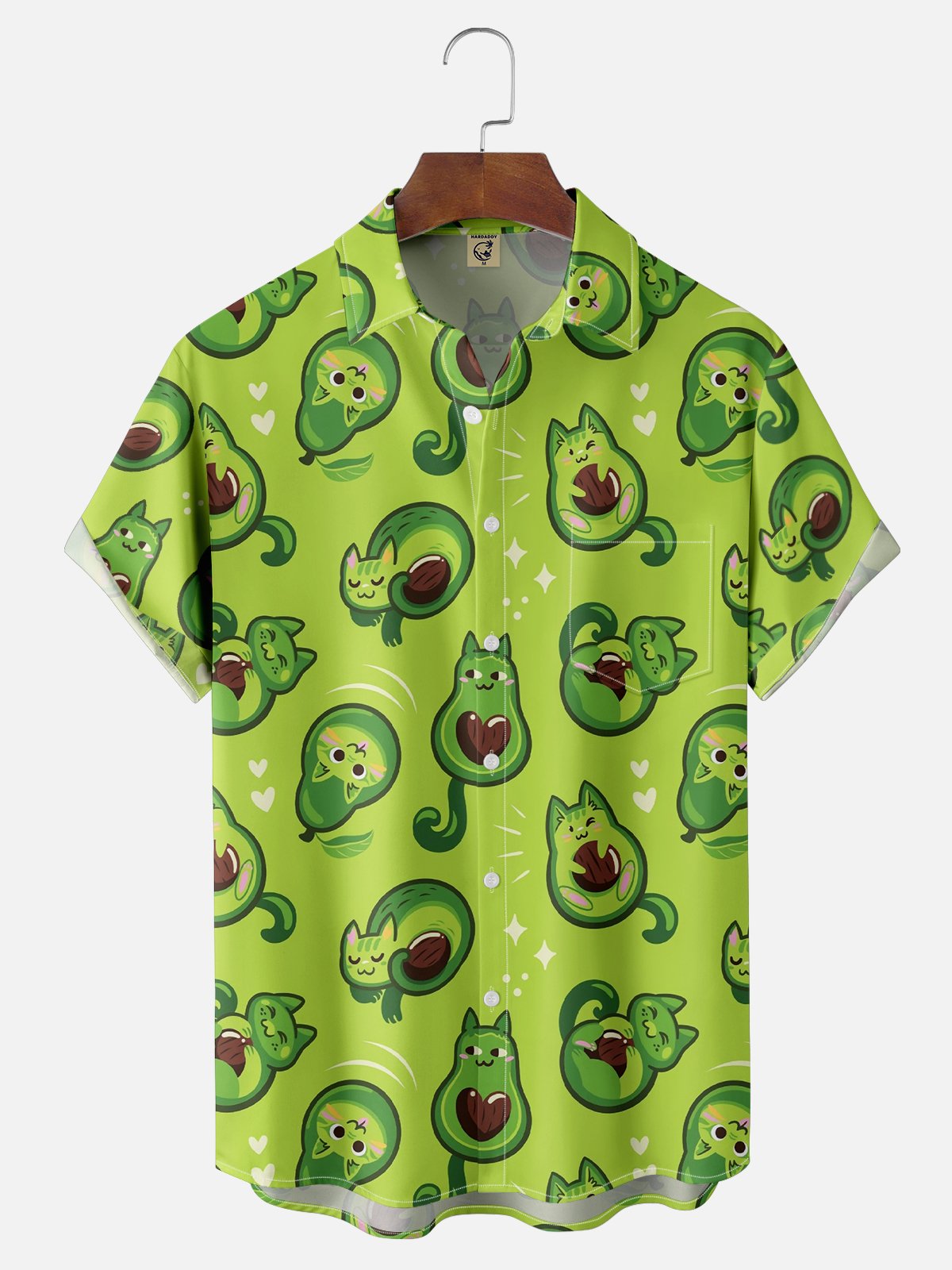 Moisture-wicking Avocado Cat Funny Chest Pocket Hawaiian Shirt