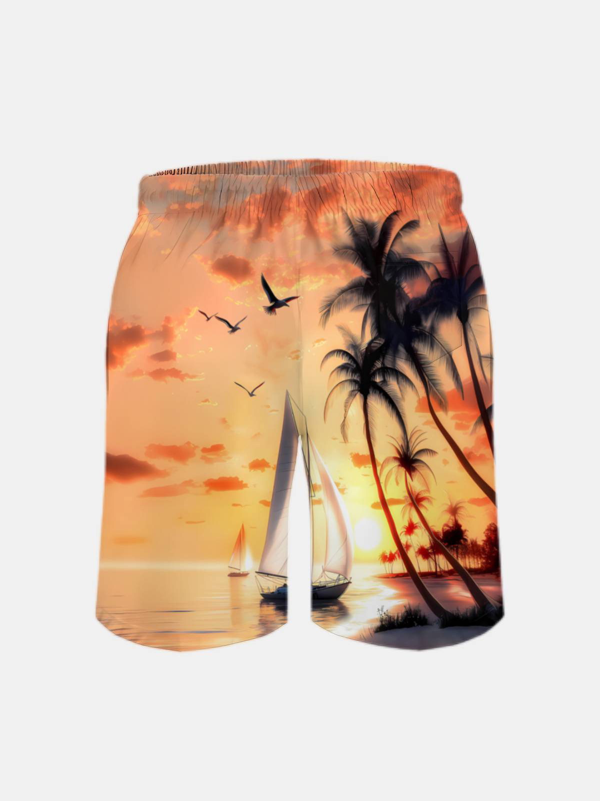 Men's Swim Trunks Hawaiian Tropical Palm Tree Sunset Beach Shorts with Pockets