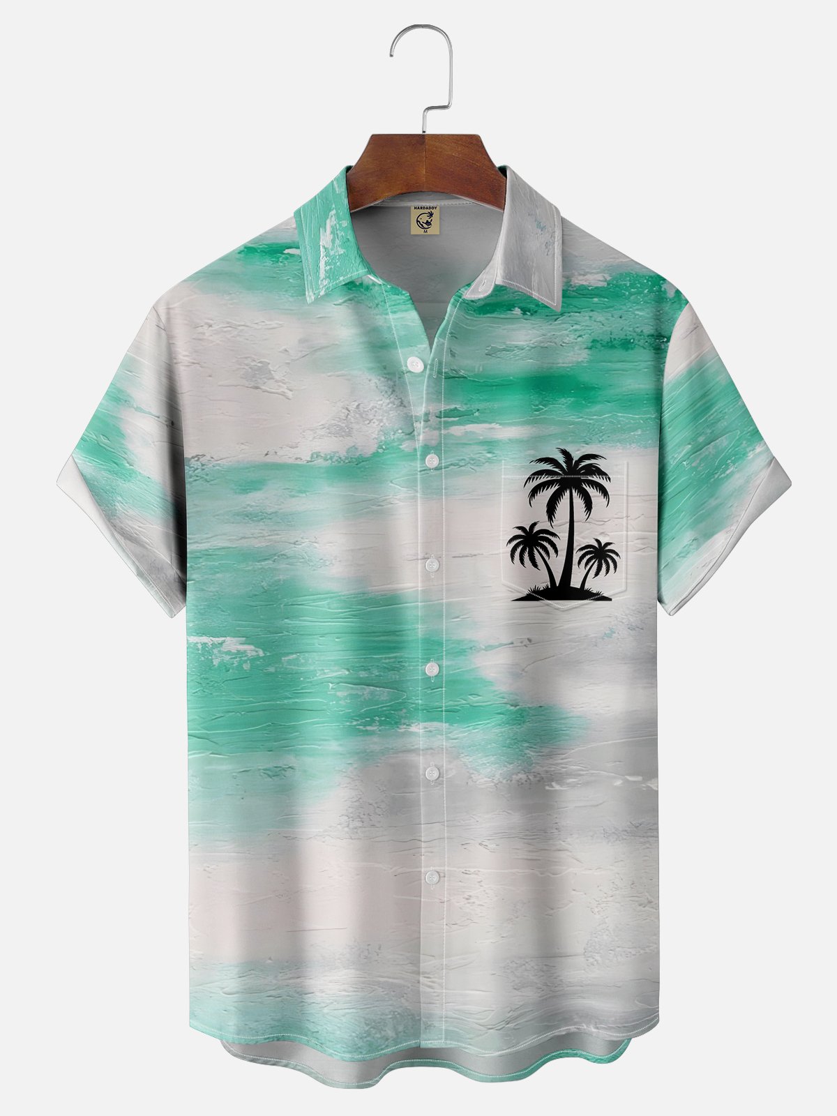 Moisture-wicking Coconut Tree Abstract Texture Chest Pocket Hawaiian Shirt