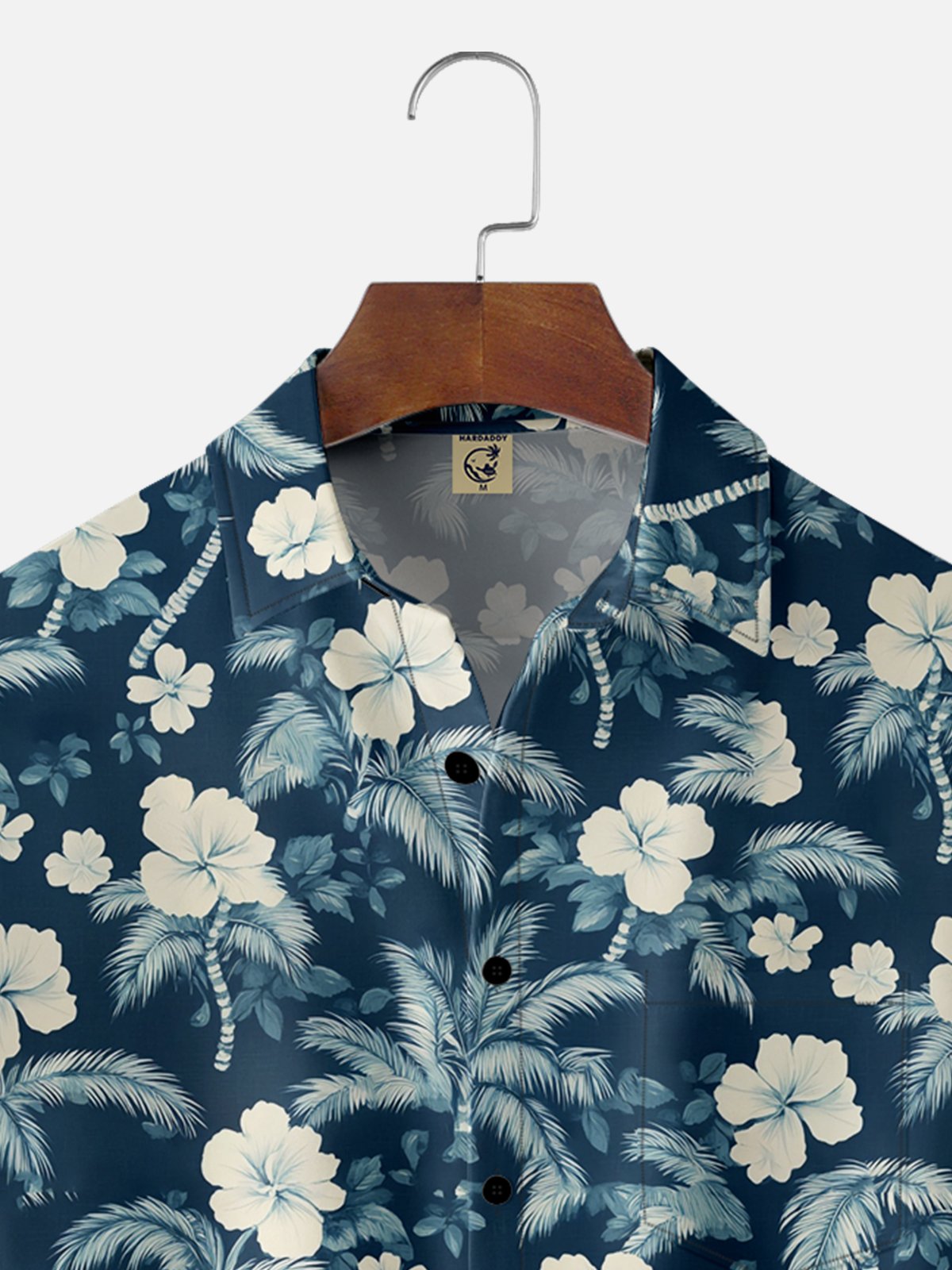 Moisture-wicking Tropical Palm Tree Floral Chest Pocket Hawaiian Shirt