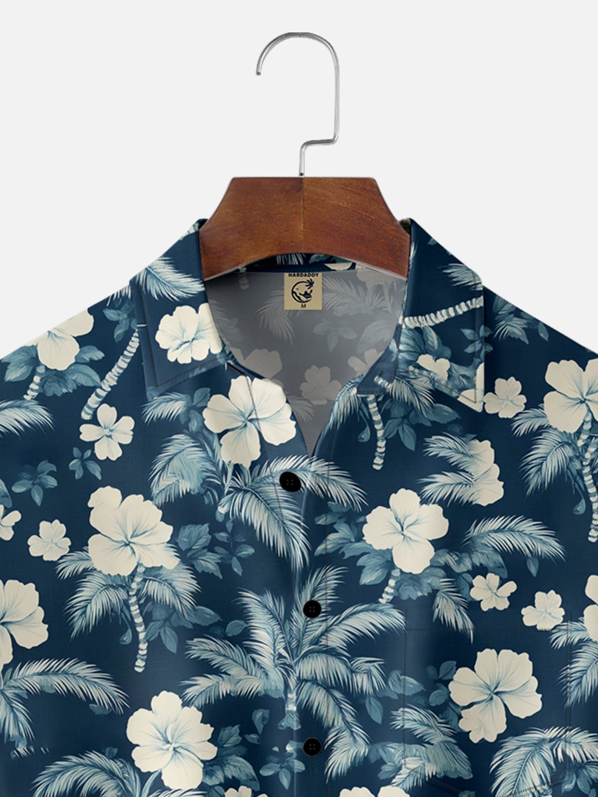 Moisture-wicking Tropical Palm Tree Floral Chest Pocket Hawaiian Shirt