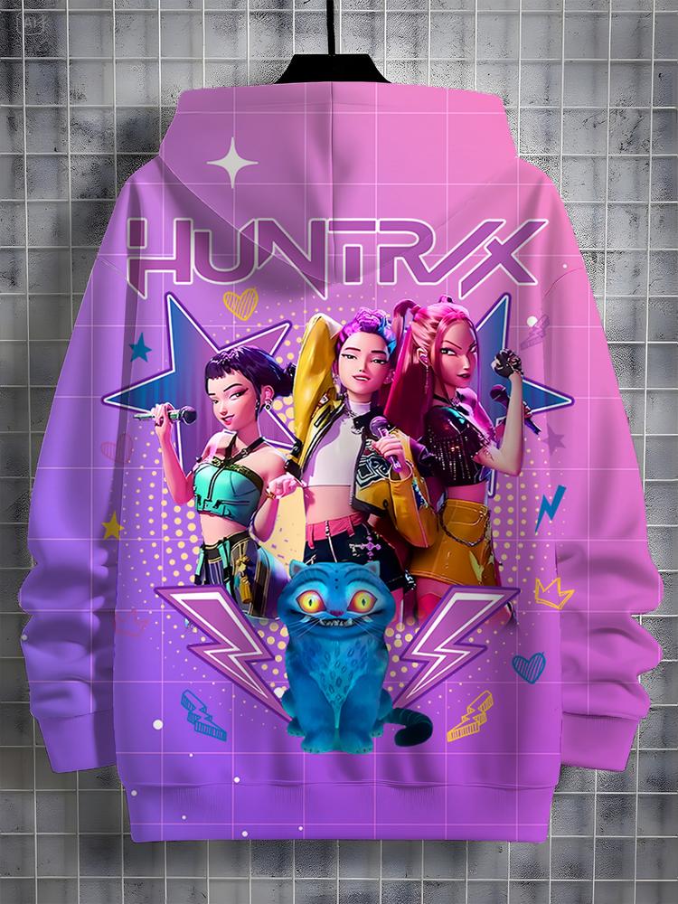 Girls Kpop Demon Hunters Korean Fashion Hoodie, Spring & Fall Comfortable Casual Sweatshirt, Durable Outdoor Activity Wear