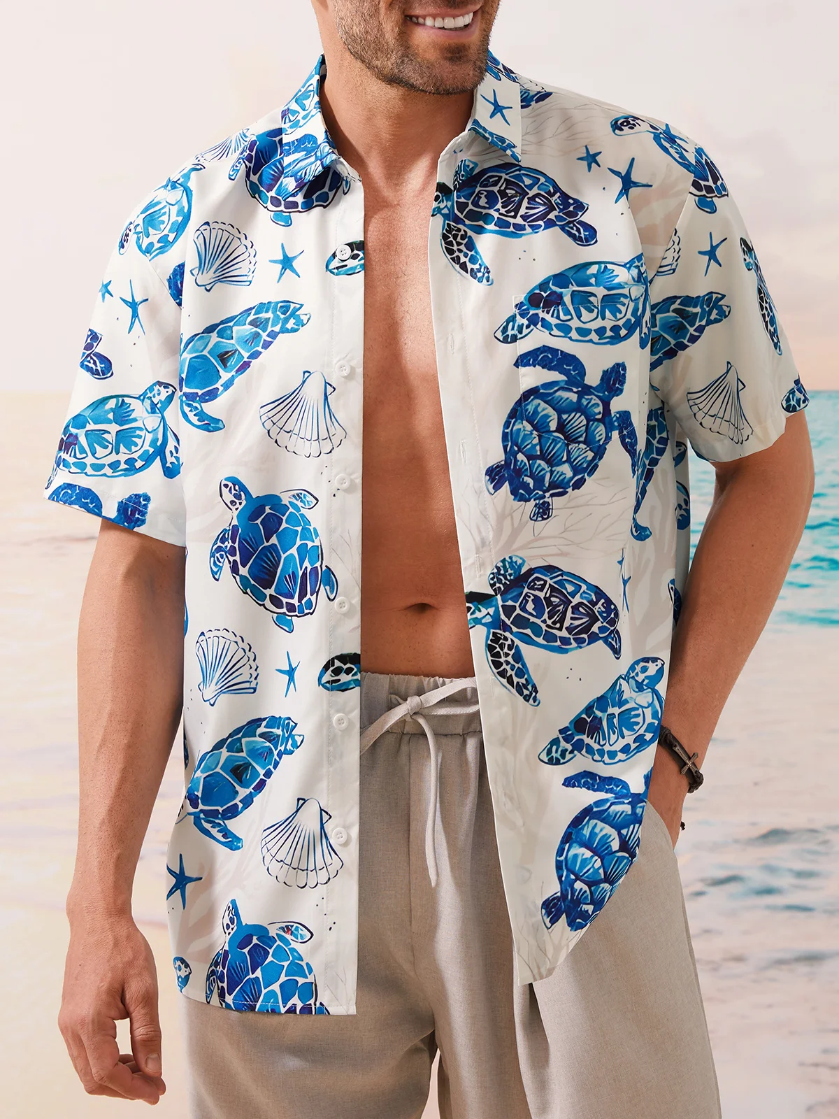 Sea Turtle Chest Pocket Short Sleeve Hawaiian Shirt
