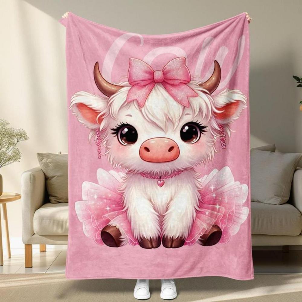 Soft Funny Throw Blanket Room Decor Cute Cartoon Cow Print Plush Fabric Blanket Comfortable Warm,Comfy Bedding Napping Blanket For Home Office Travel Camping,Christmas Gifts,Christmas Decoration