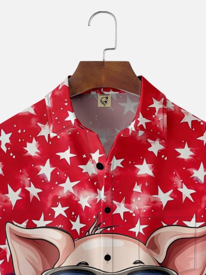 Moisture-wicking American Independence Day Memorial Day Pig Chest Pocket Casual Shirt