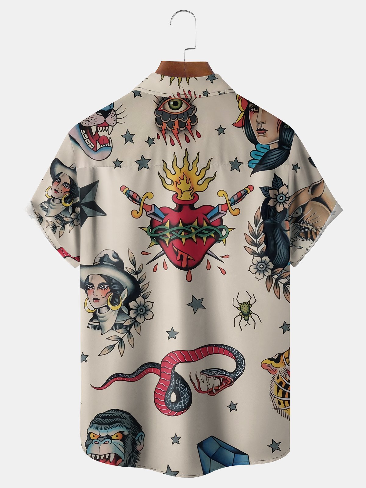 Retro Beauty Tattoo Chest Pocket Short Sleeve Hawaiian Shirt