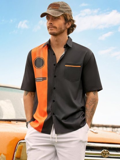 Men's Music Print Casual Short Sleeve Hawaiian Shirt