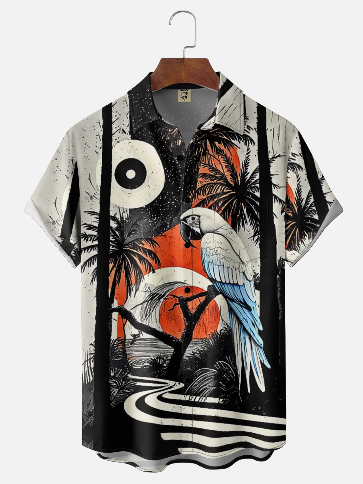 Moisture Wicking Botanical & Parrot Print Chest Pocket Holiday Hawaiian Shirt