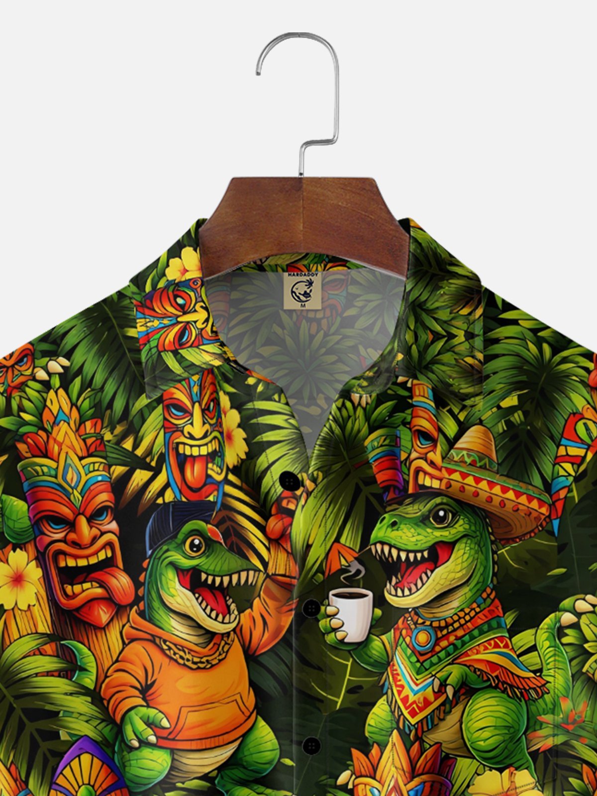 Moisture Wicking Cinco de Mayo Botanical & Dinosaur Print Chest Pocket Holiday Hawaiian Shirt