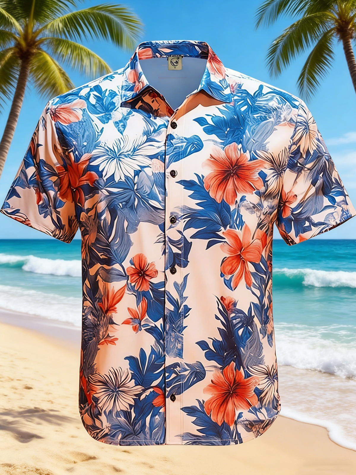 Moisture-wicking Tropical Palm Tree Chest Pocket Hawaiian Shirt