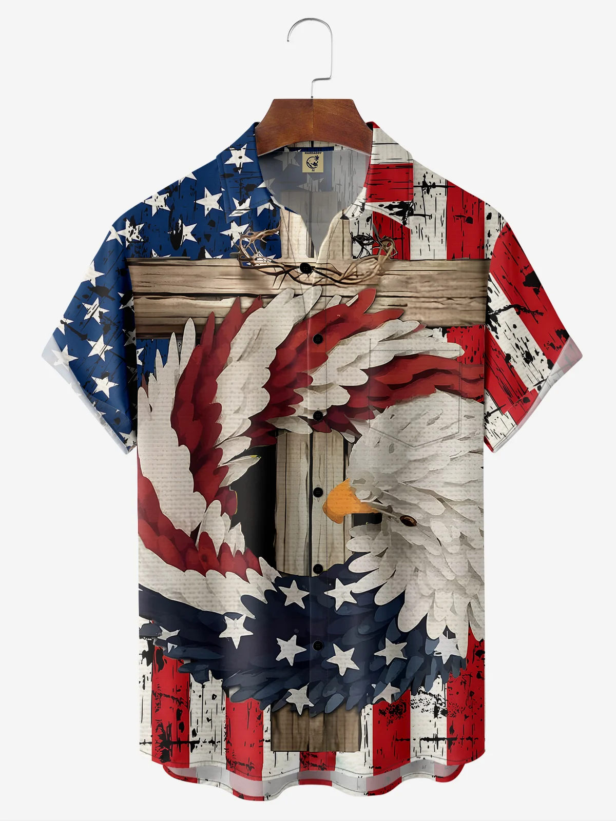 Moisture-wicking American Flag Chest Pocket Hawaiian Shirt